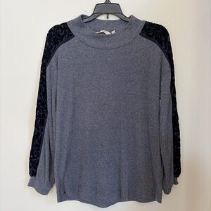Soft Surroundings Gray Pullover with Velvet-Textured Black Sleeves